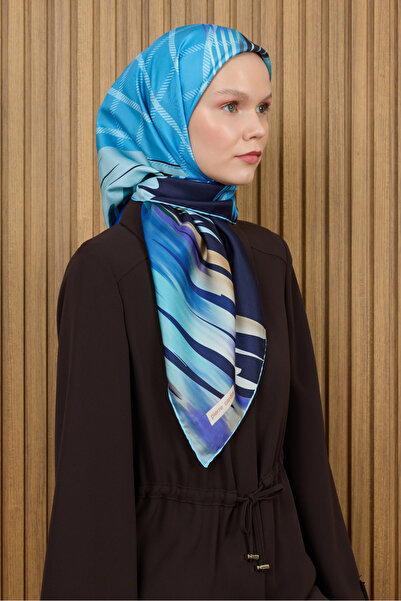 Pierre Cardin Blue 90X90 Silk Crepe Satin Scarf
