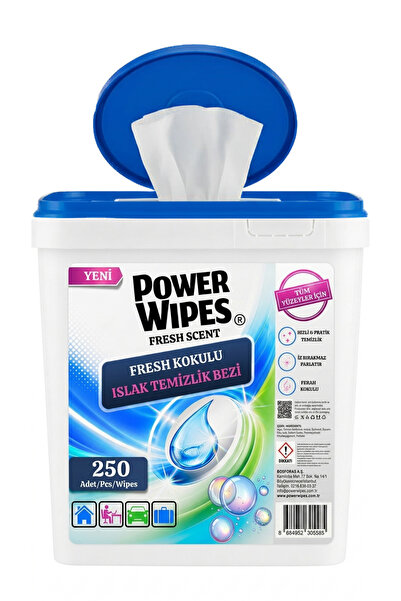 Power Wipes Fresh Kokulu Islak Kova Mendil 250 Adet Tüm Yüzeyler İçin
