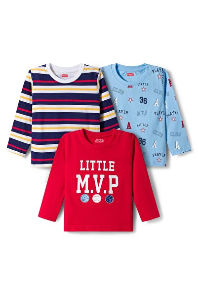 Babyhug 100% Cotton Full Sleeves T-Shirts with Text Print (Pack of 3) - Red &...
