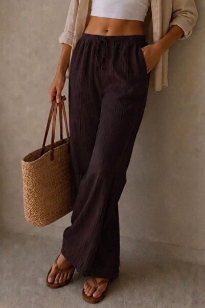 bb butik basic Women's Muslin Casual Trousers with Elastic Waist and Detailed...