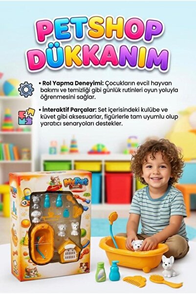 Tıfıl Toys Petshop Dükkanım Banyo ve Bakım Seti - İnteraktif Köpek Kulübesi v...