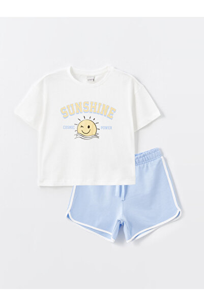 LC Waikiki Tricou și pantaloni scurți pentru fete, cu mânecă scurtă, cu decolteu