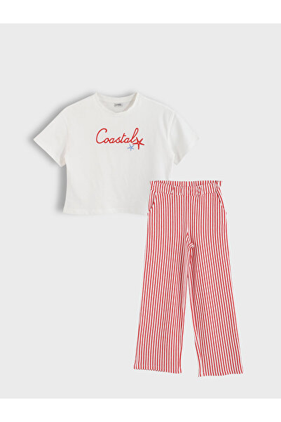 LC Waikiki Tricou cu guler rotund pentru fete și pantaloni