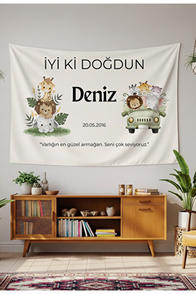 GREENDECOR Kişiye Özel Doğum Günü Duvar Örtüsü İyi ki Doğdun Happy Birthday İ...