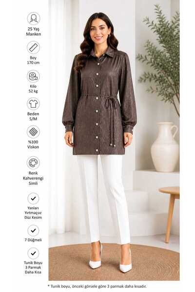 LOVE BEL BAĞLAMALI DESENLİ TAŞ DETAYLI TUNIK GÖMLEK