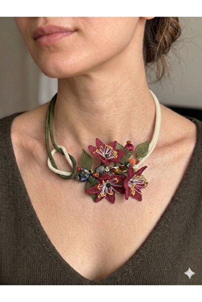 elemeğiürünler Needlepoint Design Necklace Flower Necklace