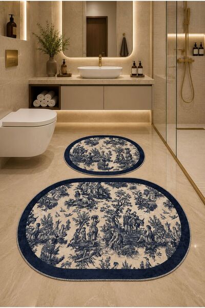 naya home Dekoratif Dijital Baskılı 2 Li Set Banyo Paspası Kaymaz Tabanlı Klo...