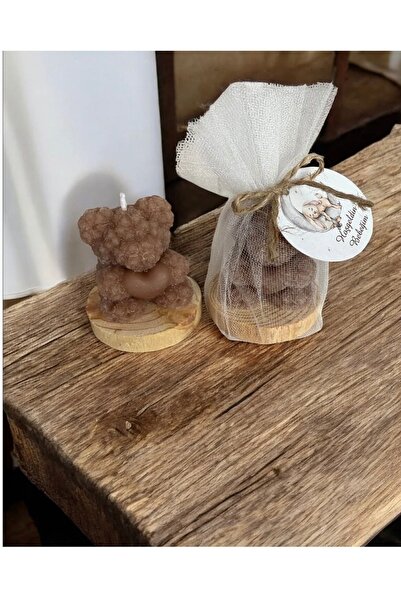 Lumera Candle 10’lu Kütük ve tülle süslü ayıcık mum doğum, doğum günü , bebek...