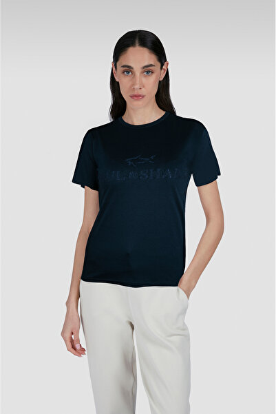PAUL&SHARK Women's Regular Fit Round Neck Logo Detailed Short Sleeve Navy Blu...