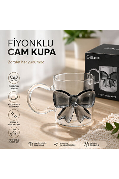 ARVALE LUNESSA Gri Fiyonk Detaylı Şeffaf Cam Kupa