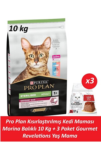 Pro Plan Kısırlaştırılmış Kedi Maması Morina Balıklı 10 Kg + 3 Adet Gourmet S...
