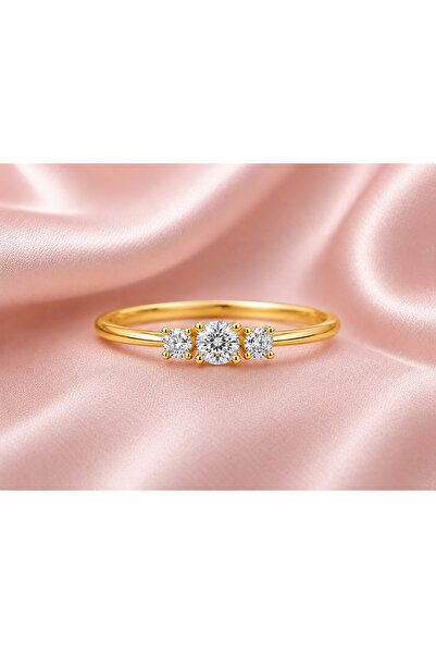 Cecile Jewellery Üç Taşlı Tria Star Gümüş Yüzük, 925 Ayar Zirkon Tria Star Gü...