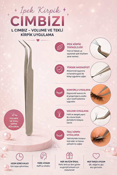 Nera Classy ipek Kirpik Cımbızı – L cımbız, Volume ve Tekli Kirpik Uygulama C...