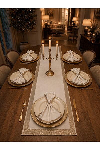 desicap Royal Table – Colorado Gold Taşlı Runner masa örtüsü 40x140 & 6’lı Pe...