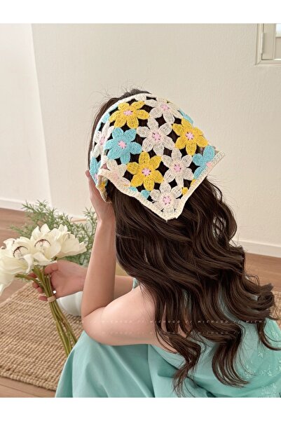 synshop Knitted Triangle Bandana Daisy Hair Band Women Teen Girls Children Su...