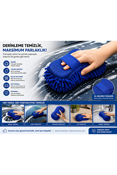 LİNALP Şönil Mikrofiber Araç Yıkama Süngeri Çizmez Oto Temizlik Pedi Yüksek S...