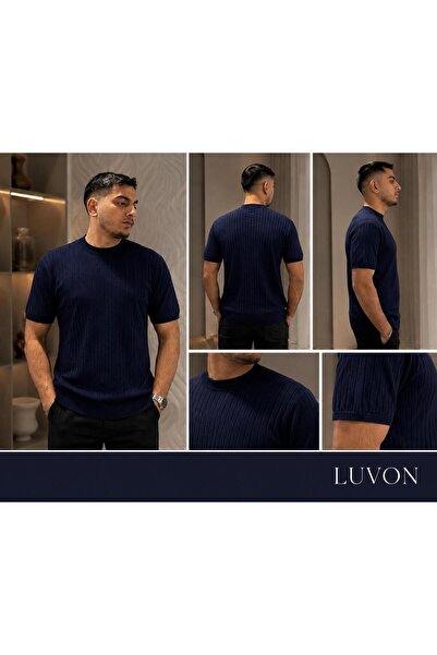 LUVON Navy Blue Crew Neck Short Sleeve Men's T-Shirt
