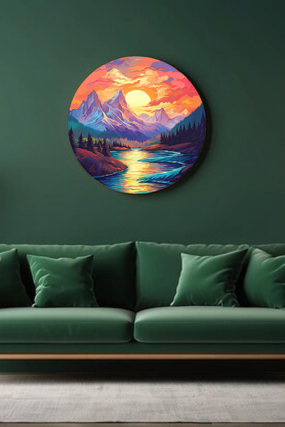 Lucena Sunset Mountain and River Landscape Mdf Painting Modern Nature Themed ...