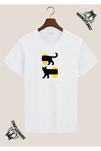 MarkaTurko Cat Themed Special Design Printed White T-Shirt