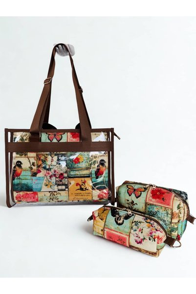 MORA BAG Carrying Case Full Set Vintage Postcard/Mocha