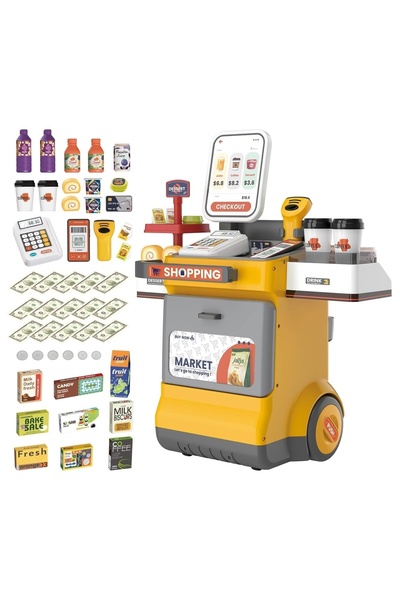 Junios Set supermarkert electronic de jucarie mobil cu roti, sunete si functi...