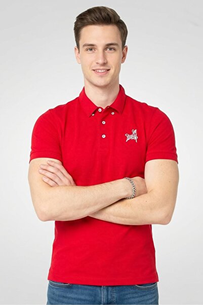 Lacoste Men Slim Fit Short Sleeves Embroidered Logo Polo Shirt, Red