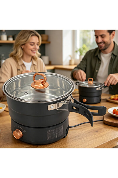 Fikpoo طباخ كهربائي متعدد الوظائف، طباخ رامن صغير سعة 1.6 لتر مع مقبض قابل لل...