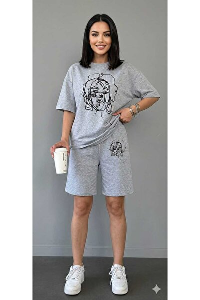 Gutsy T-Shirt Shorts 2-Piece Combination Sweat-Absorbing Women's Face Printed...