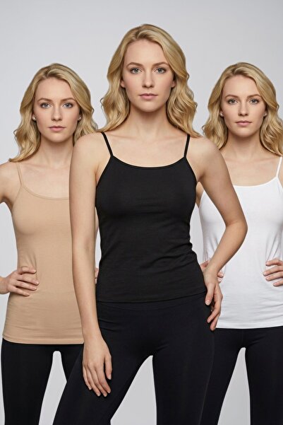 fevien 3-Pack Women's Basic Cotton Undershirt Set with String Straps - Black ...