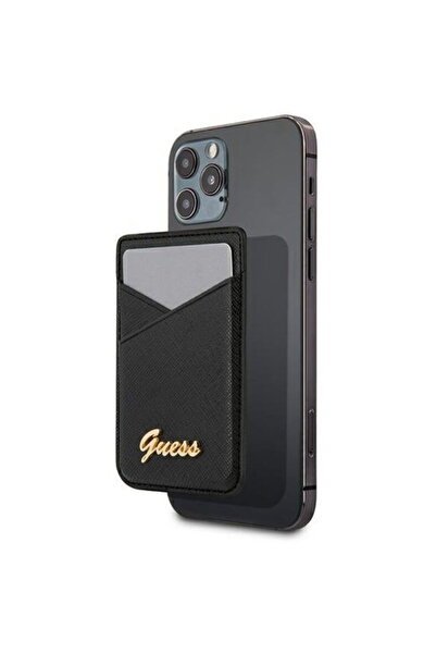 Guess Saffiano Metal Logo Black Card Holder