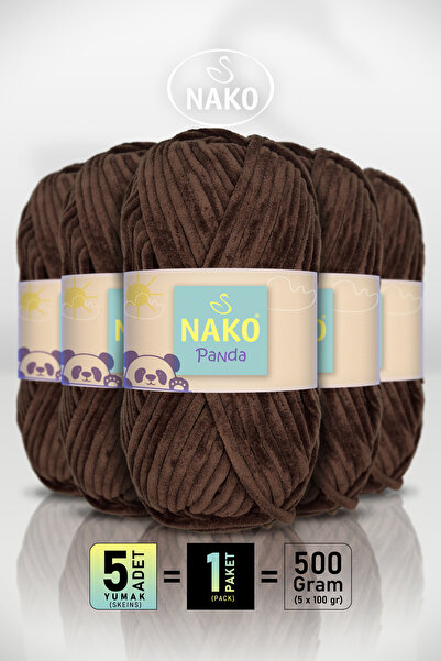 NAKO Panda - Koyu Kahve (3105) - 5'li Paket - 100gr/120m - Kadife El Örgü İpi...