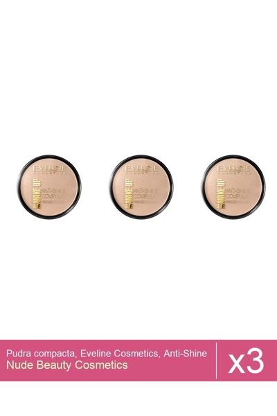 Makeup Set 3x Pudra compacta, Eveline Cosmetics, Anti-Shine Complex, 37 Warm ...