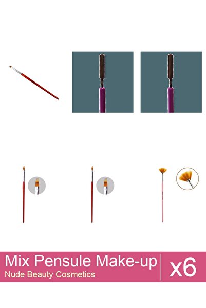Makeup Mix Set 6 products Makeup Brushes: Fan Brush, Cat's Tongue Gel Brush -...