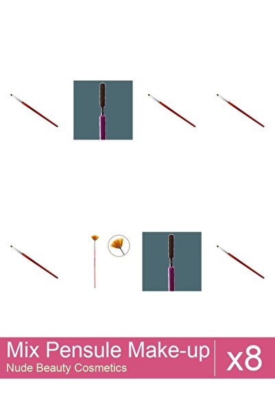 Makeup Mix Set 8 products Makeup Brushes: Fan Brush, Cat's Tongue Gel Brush -...