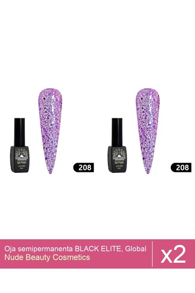 Makeup Set 2x Oja semipermanenta BLACK ELITE, Global Fashion 8 ml,208