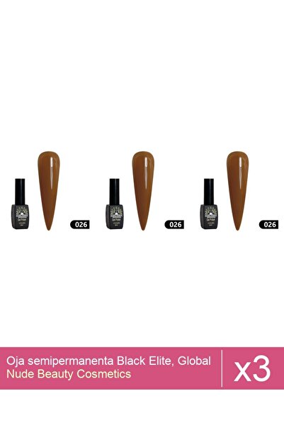 Makeup Set 3x Oja semipermanenta Black Elite, Global Fashion 8 ml,026