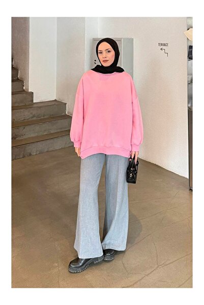 LC Waikiki Nevavm Farkıyla Jasmin Oval Collar Oversize Sweatshirt Candy Pink