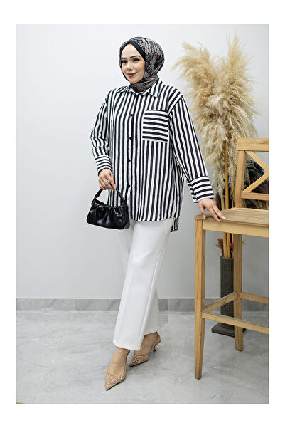 LC Waikiki Nevavm Striped Pocketed Shirt with Difference Tsd260174 Black