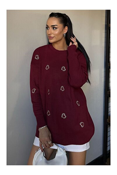 LC Waikiki Nevavm Heart Embroidered Women's Knitwear Sweater with a Difference