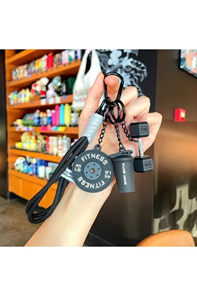 Choice4 Black Fitness Series Detachable Barbell Plates Keychain with Simulati...