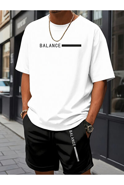 ship master Men's Balance Printed Oversize 100% Cotton T-Shirt Shorts Set