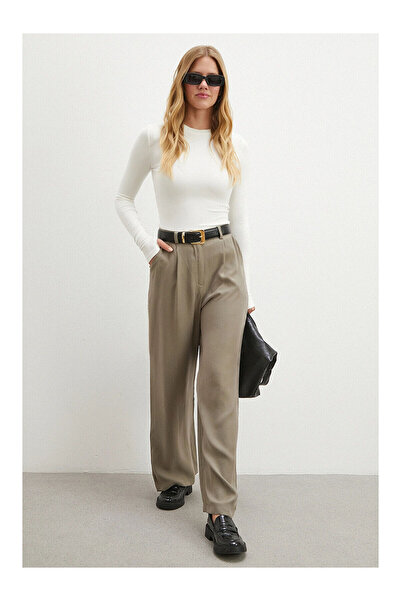 LC Waikiki Nevavm Modal Palazzo Trousers Khaki with a Difference