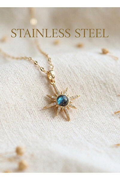 stainless steell 316L Steel Zircon Stone Polar Star Model Gold Color Necklace