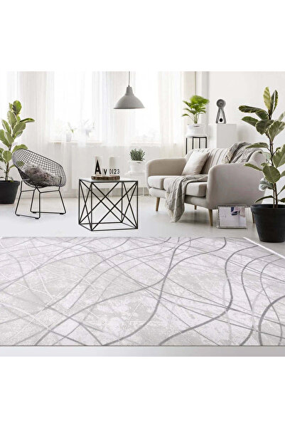 halinet Halı.Net White Modern Washable Non-Slip Living Room Carpet Cr-Karen-6...