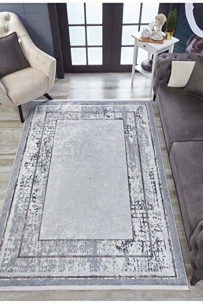 halinet Halı.Net Gray Modern Washable Non-Slip Living Room Carpet Haln-Hln1807