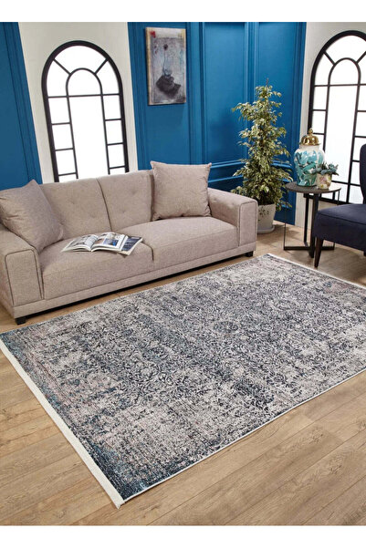 halinet Halı.Net Blue Vintage Antique Washable Non-Slip Living Room Carpet Ha...