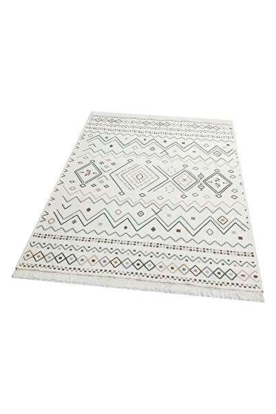 halinet Halı.Net White Ethnic Bohemian Washable Non-Slip Living Room Carpet E...