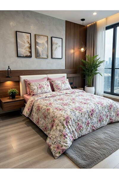 VİENNA Double Duvet Cover Set with Elastic Sheets and 4 Pillowcases Soft Text...