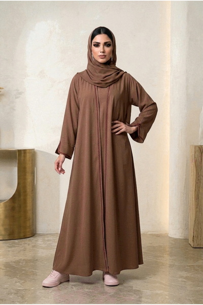 MyesuQ Brown Color Abaya in Premium Blackberry Silk Fabric with Calm and Uniq...