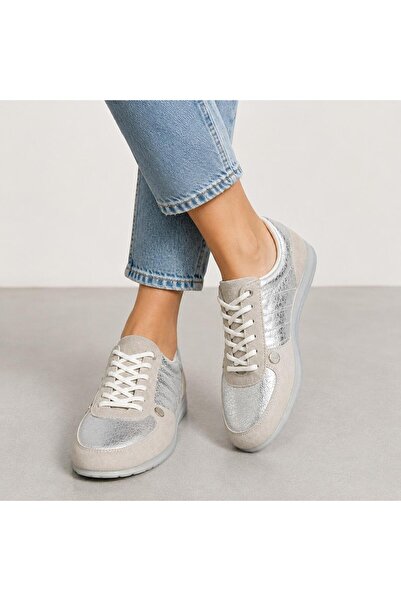 ÜnsallKundura Kadın Süet Sneaker Gümüş Metalik Detay Günlük Spor Ayakkabı